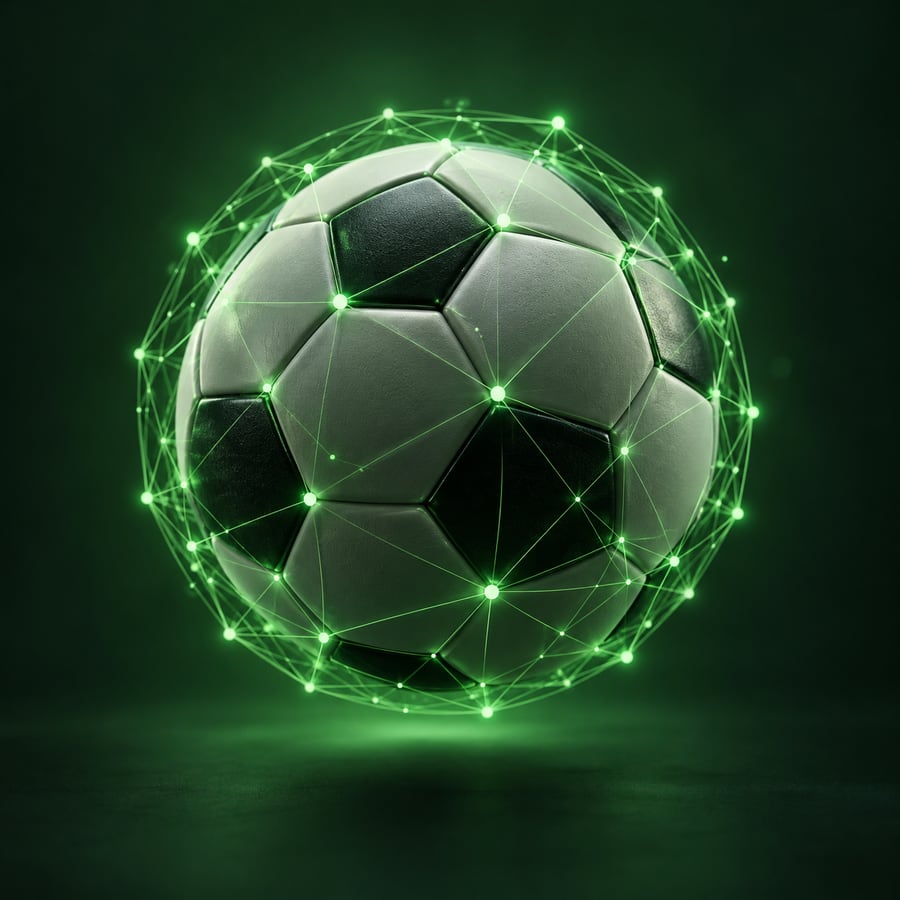 Bola de futebol envolta numa malha de dados